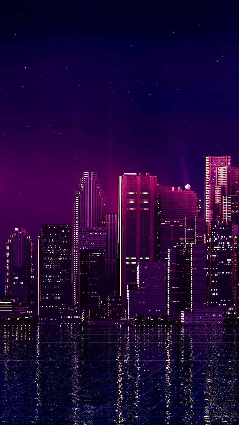 800x1422 Night city, building, lights, sky, stars, water, HD phone wallpaper