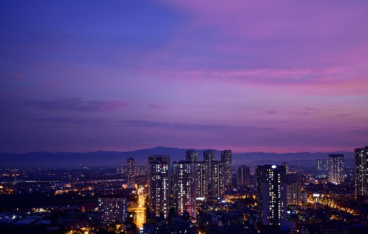 1280x816 Purple Sky Sunset City