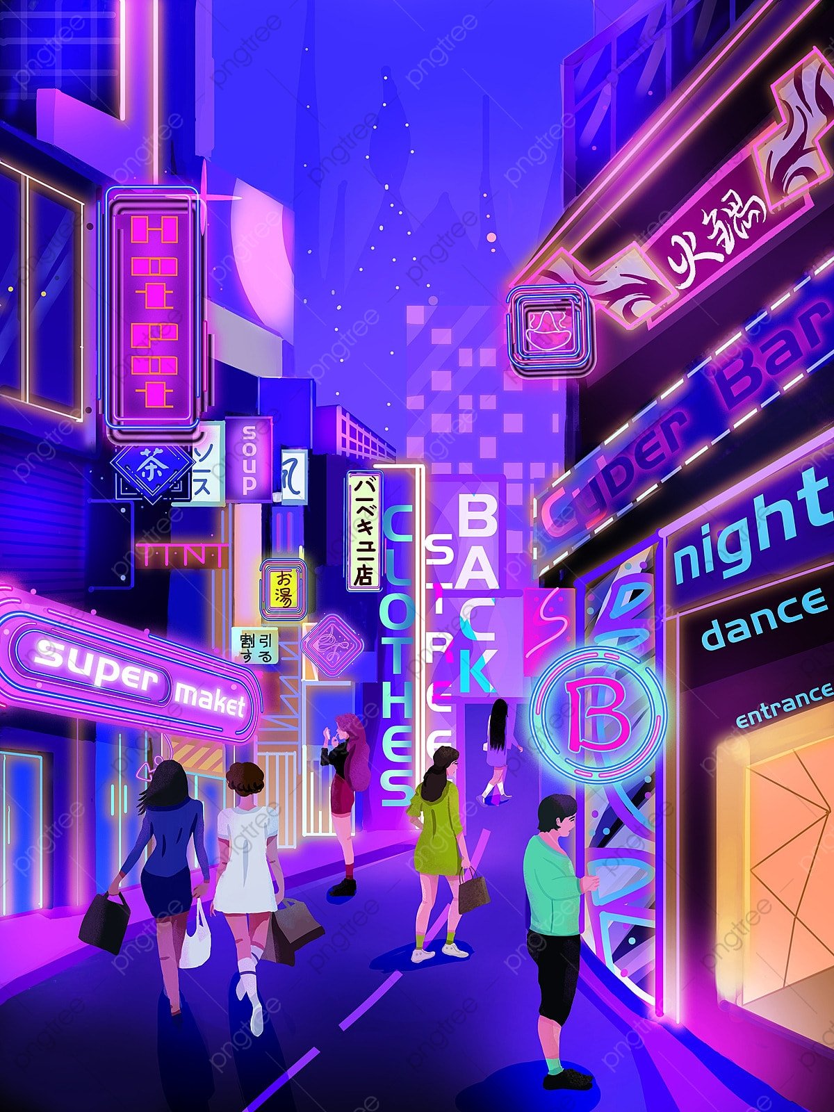 1200x1600 Cyberpunk Neon City Night Purple Future City Streamer Scene, Purple, Gradient, Blue Illustration Background And Wallpaper For Free Download