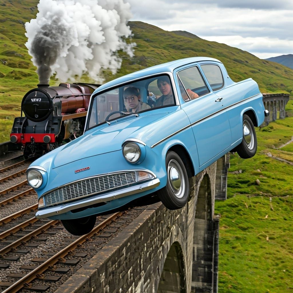1024x1024 Flying Ford Anglia over Glenfinnan Viaduct in 4K