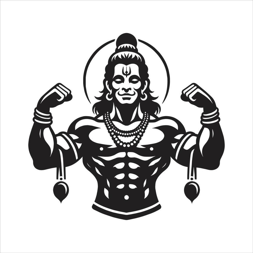 980x980 Lord Hanuman Happy Hanuman Jayanti Special Muscular Body Black and White Minimalist Silhouette Free Illustration