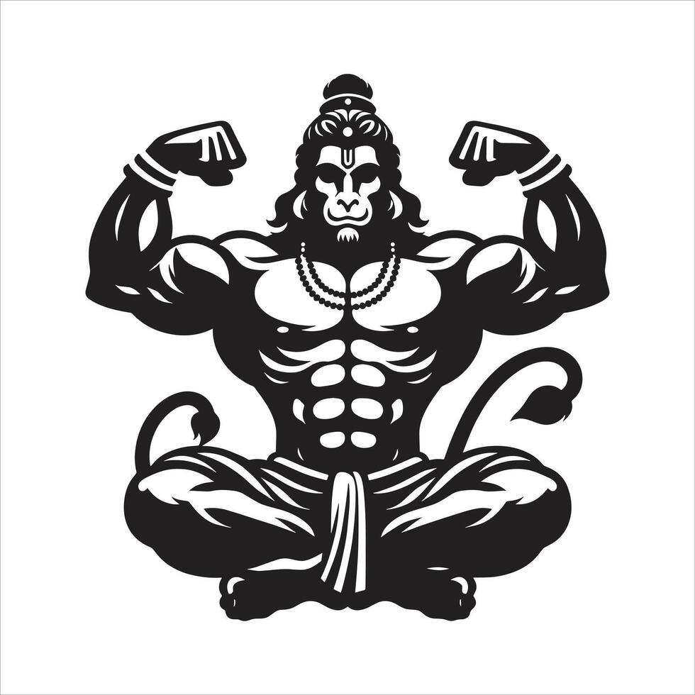 980x980 Minimalist Free Illustration of Indian God Lord Hanuman Happy Hanuman Jayanti Muscular Body Black and White Silhouette