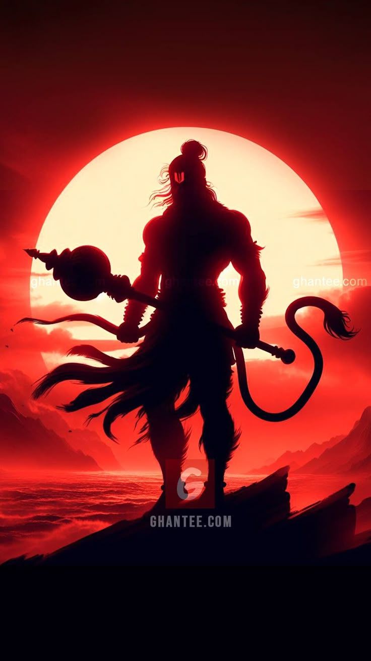 736x1308 Lord hanuman minimalist silhouette wallpaper. Hanuman red wallpaper, Hanuman with sun background, Hanuman shadow