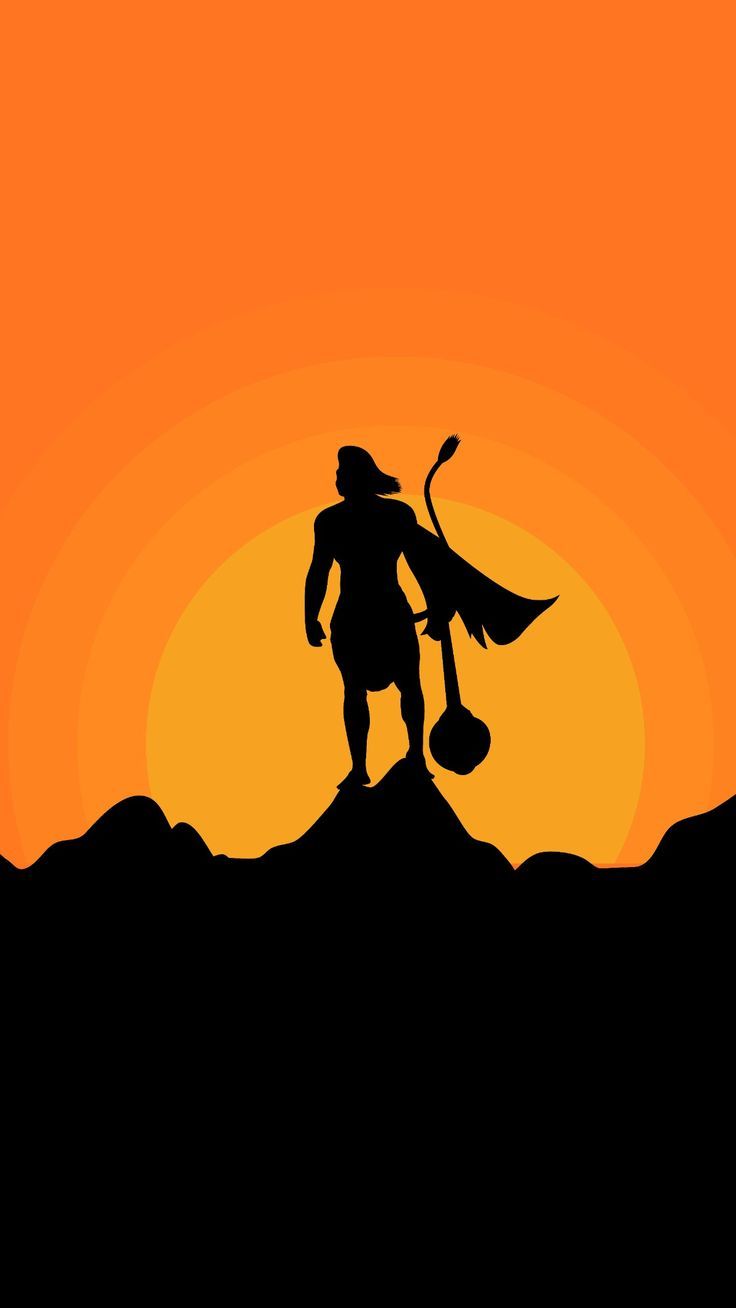 736x1308 Hanuman standing with his gada in the mountains, wallpaper, black and saffron, 4k