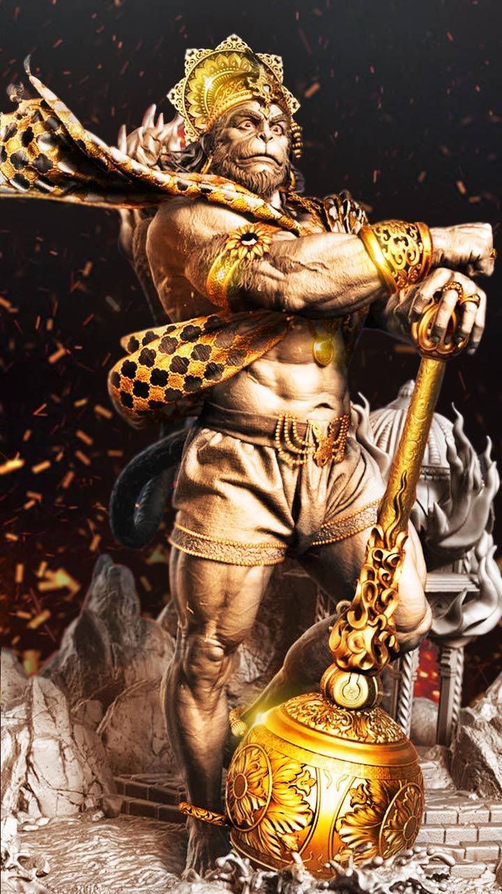 720x1280 Download Angry Hanuman With Golden Gada Wallpaper