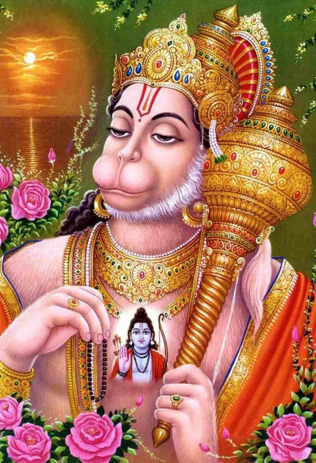 1081x1581 Download Lord Hanuman 3D Gold Gada Wallpaper