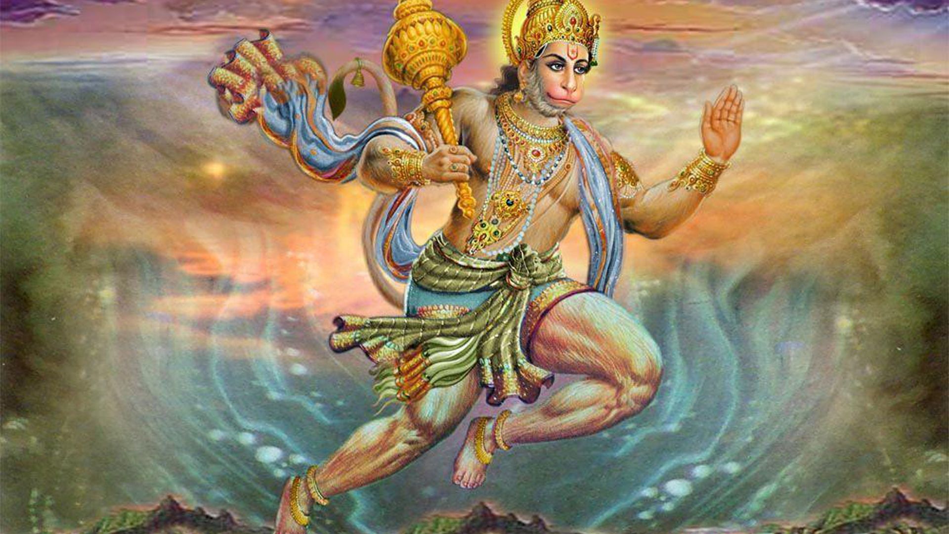 1920x1080 Hanuman With Gada In Colorful Background HD Hanuman Wallpaper