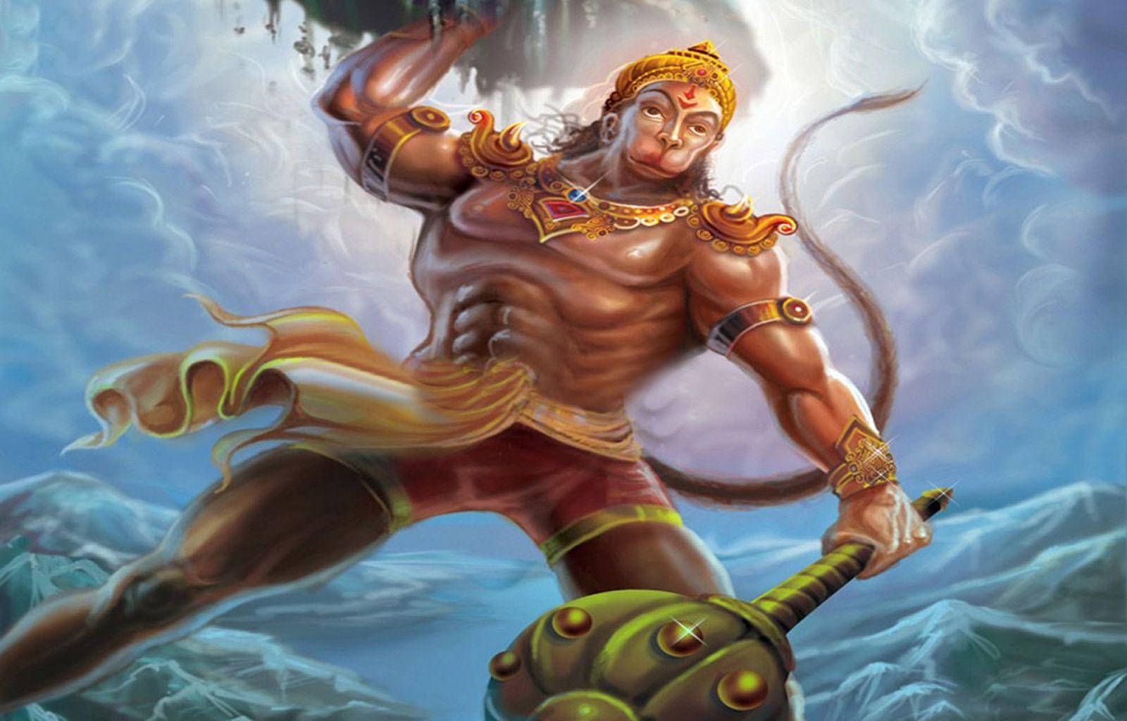 1600x1024 Download Lord Hanuman Holding Gada And Mountain Wallpaper