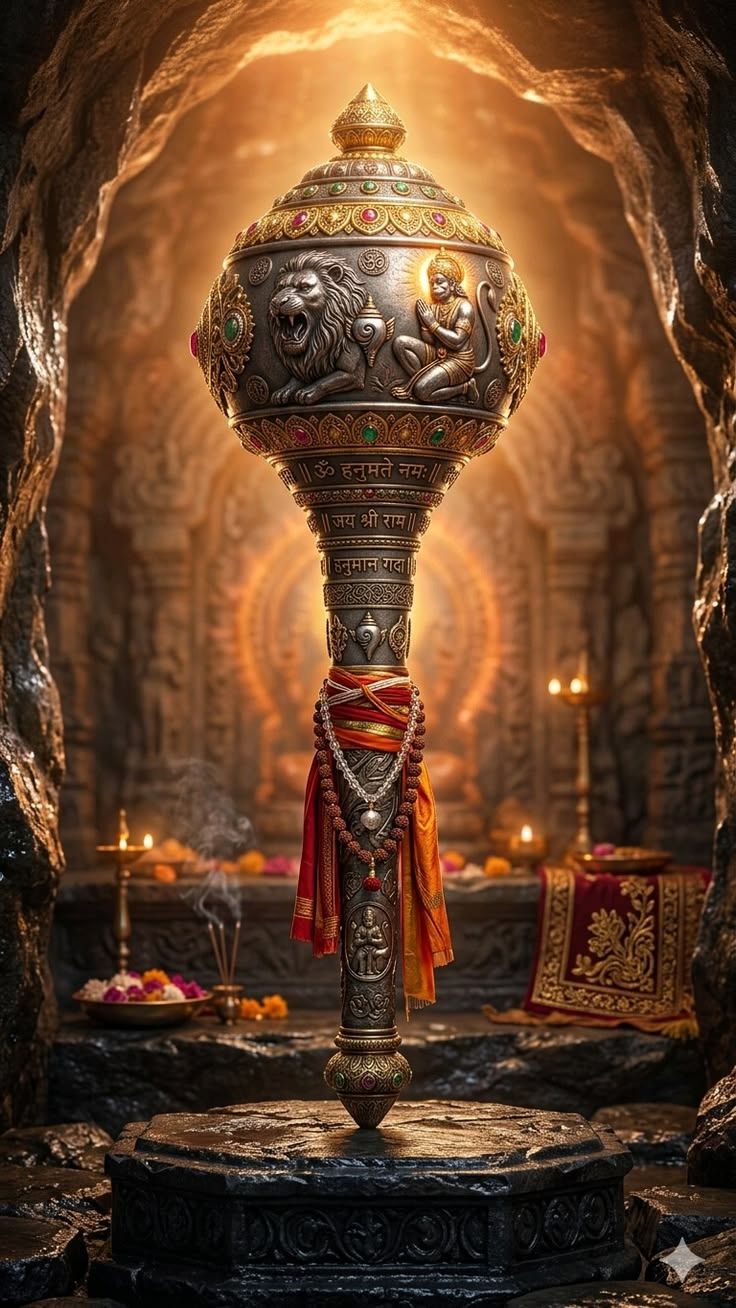 736x1308 Divine Hanuman GadaK Ultra HD Spiritual Wallpaper