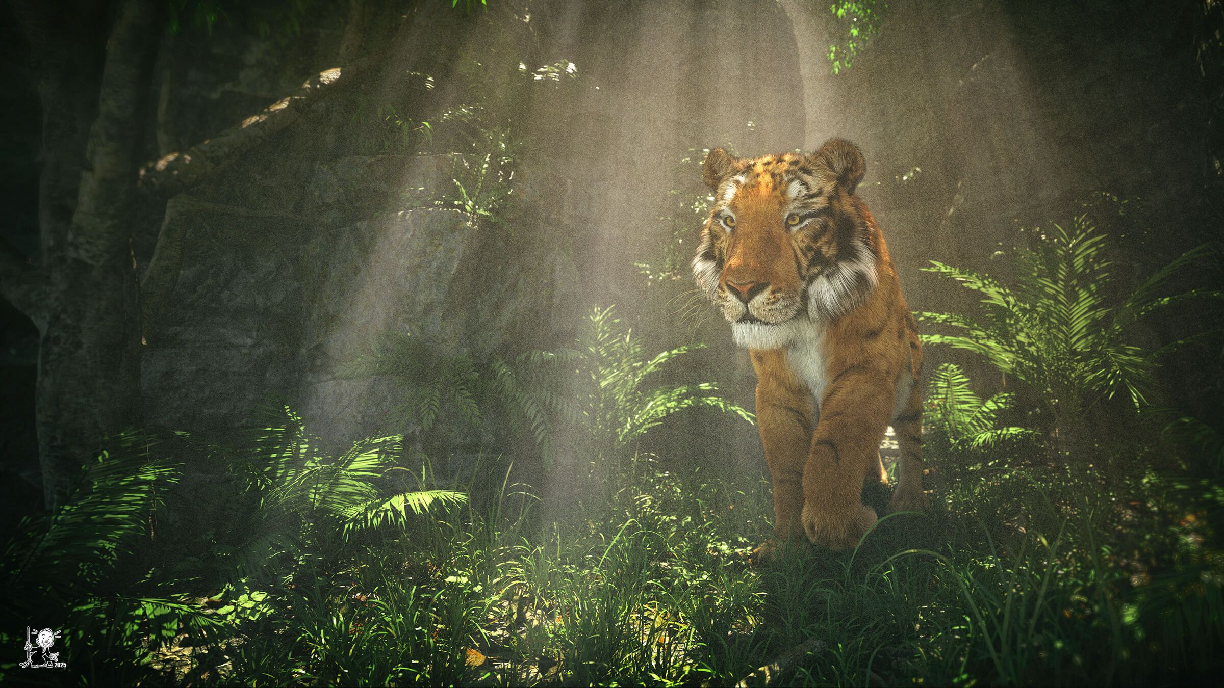 2400x1350 Shere Khan 3D Render, Digital Art