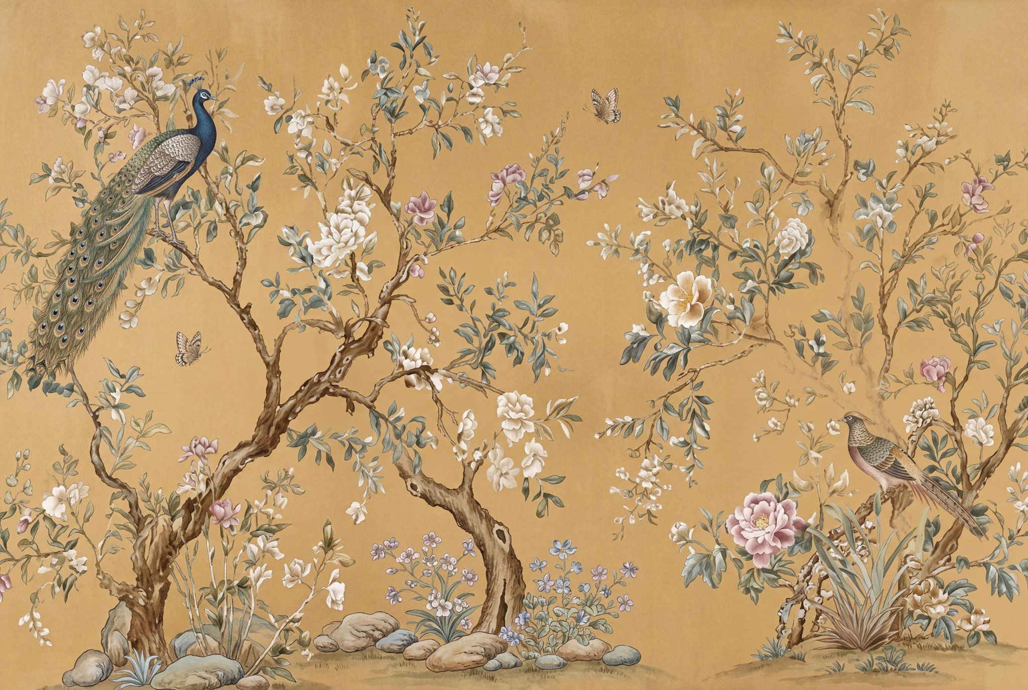 2048x1374 Astoria Grand Chinoiserie Style Wallpaper Gold Background Vintage Illustration Wall Mural