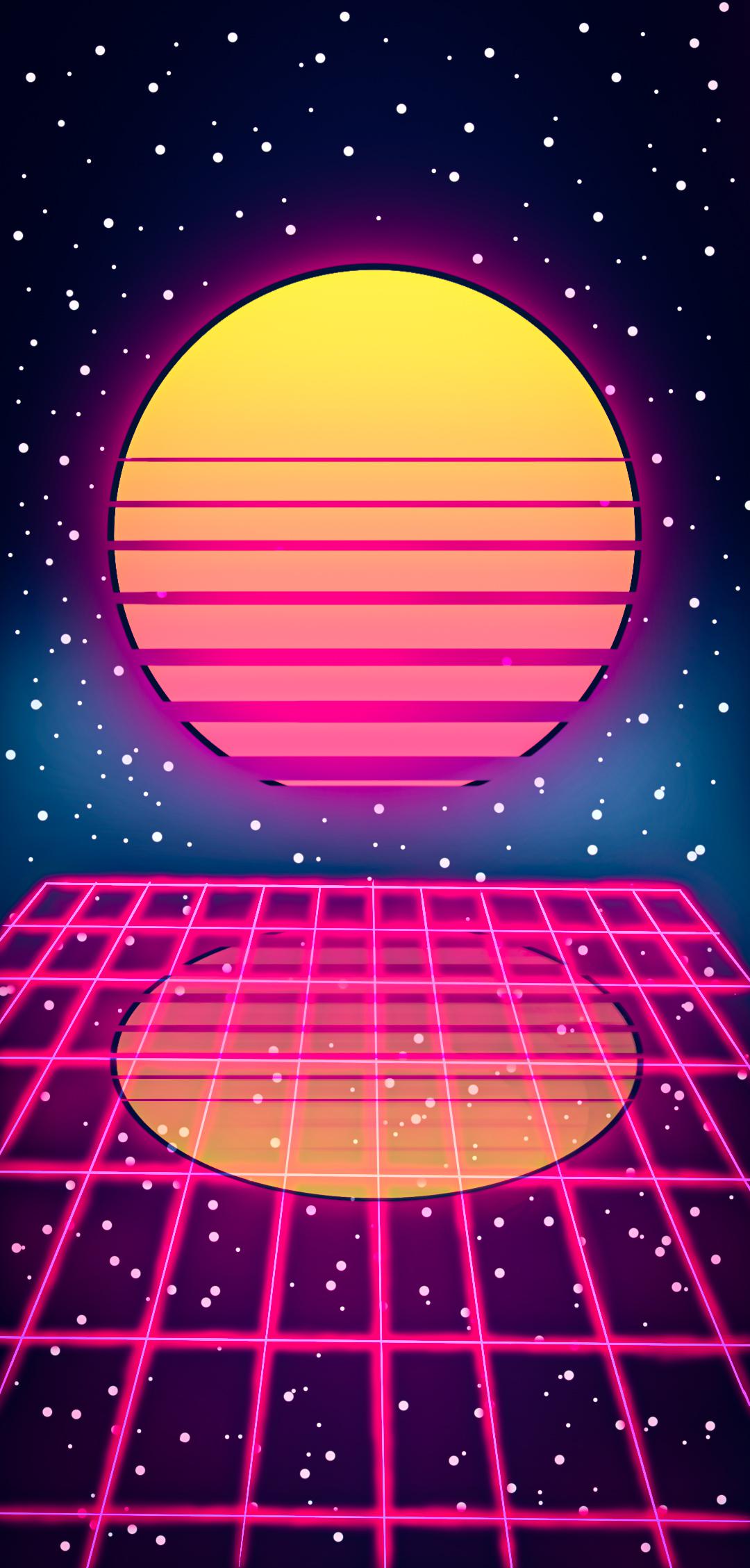 1080x2257 Retro Neon Grid Wallpaper