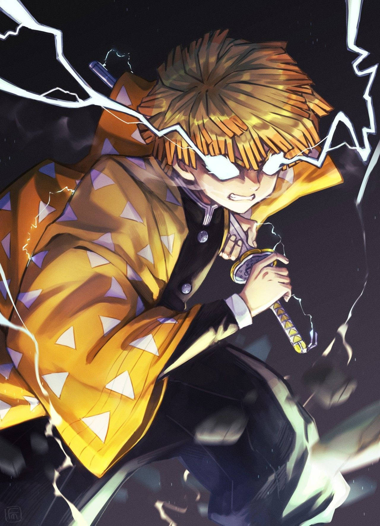 1280x1772 Download Demon Slayer Zenitsu Thunder Eyes Wallpaper