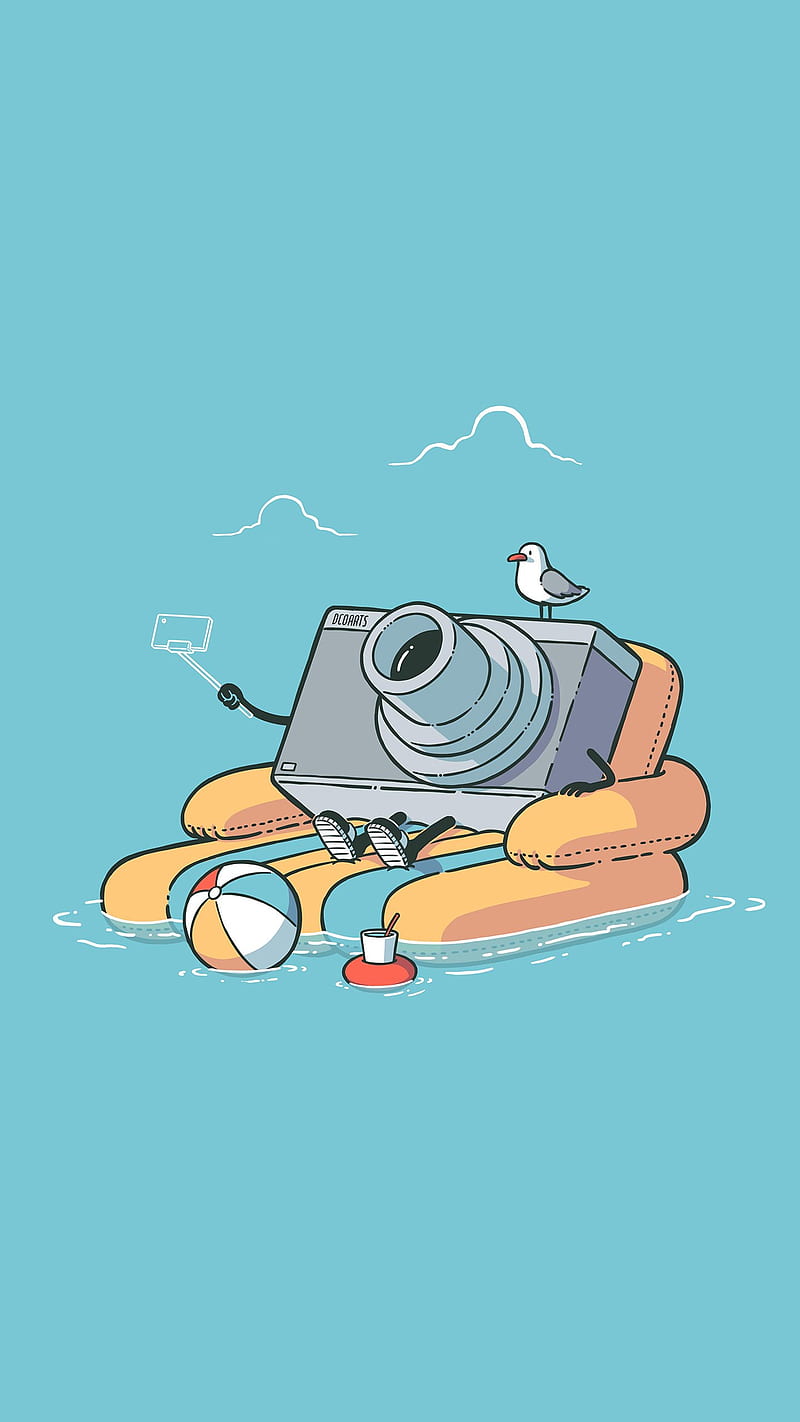 800x1422 Vertical, digital art, simple background, camera, seagulls, water, HD phone wallpaper