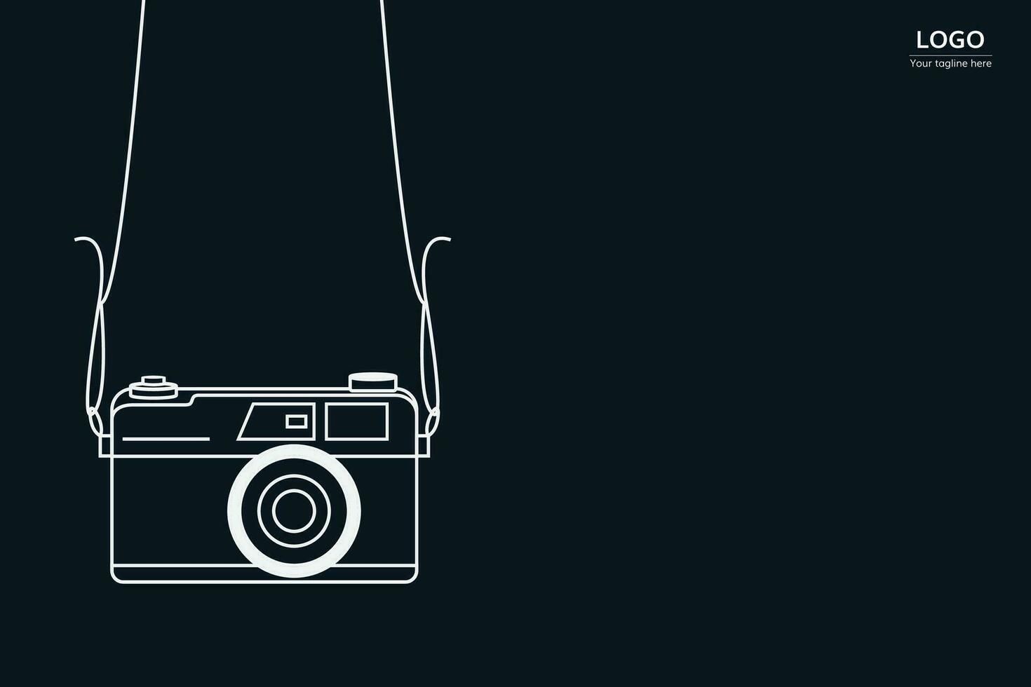 1470x980 Line art illustration of a digital camera with a hanging rope on a blue background