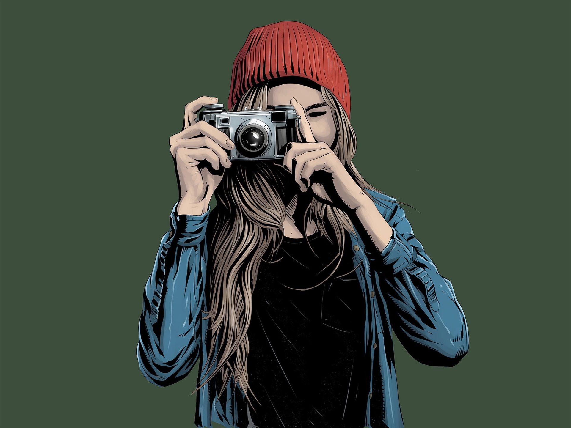 1920x1440 Wallpaper Young girl use camera, art drawing 1920x1440 Picture, Image