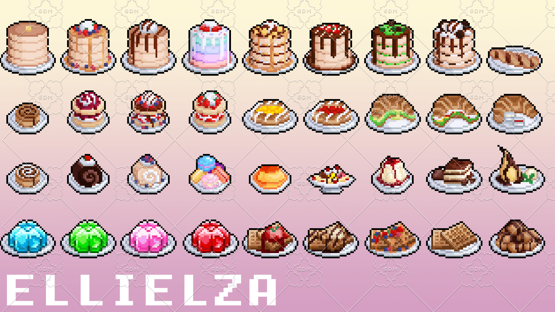 1920x1080 Dessert themed food pixel icons!