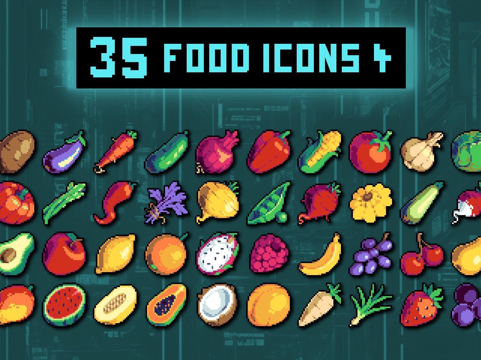 1600x1200 Fruit and Vegetables 32×32 Icon Pixel Art by Oleg Domrachev on Dribbble