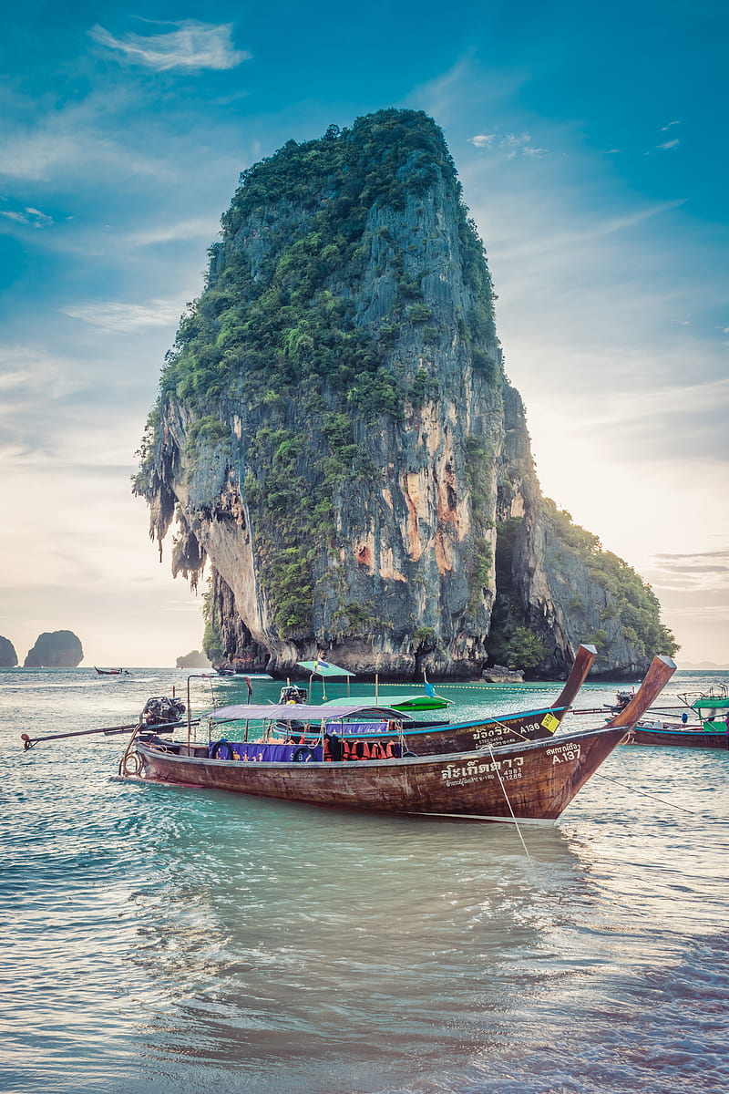 800x1200 Thailand Boat, beach, island, landscape, mountan, ocean, river, sea, water, HD phone wallpaper