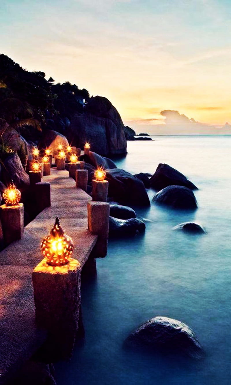800x1333 Thailand, ko tao, seaside lanterns, HD phone wallpaper