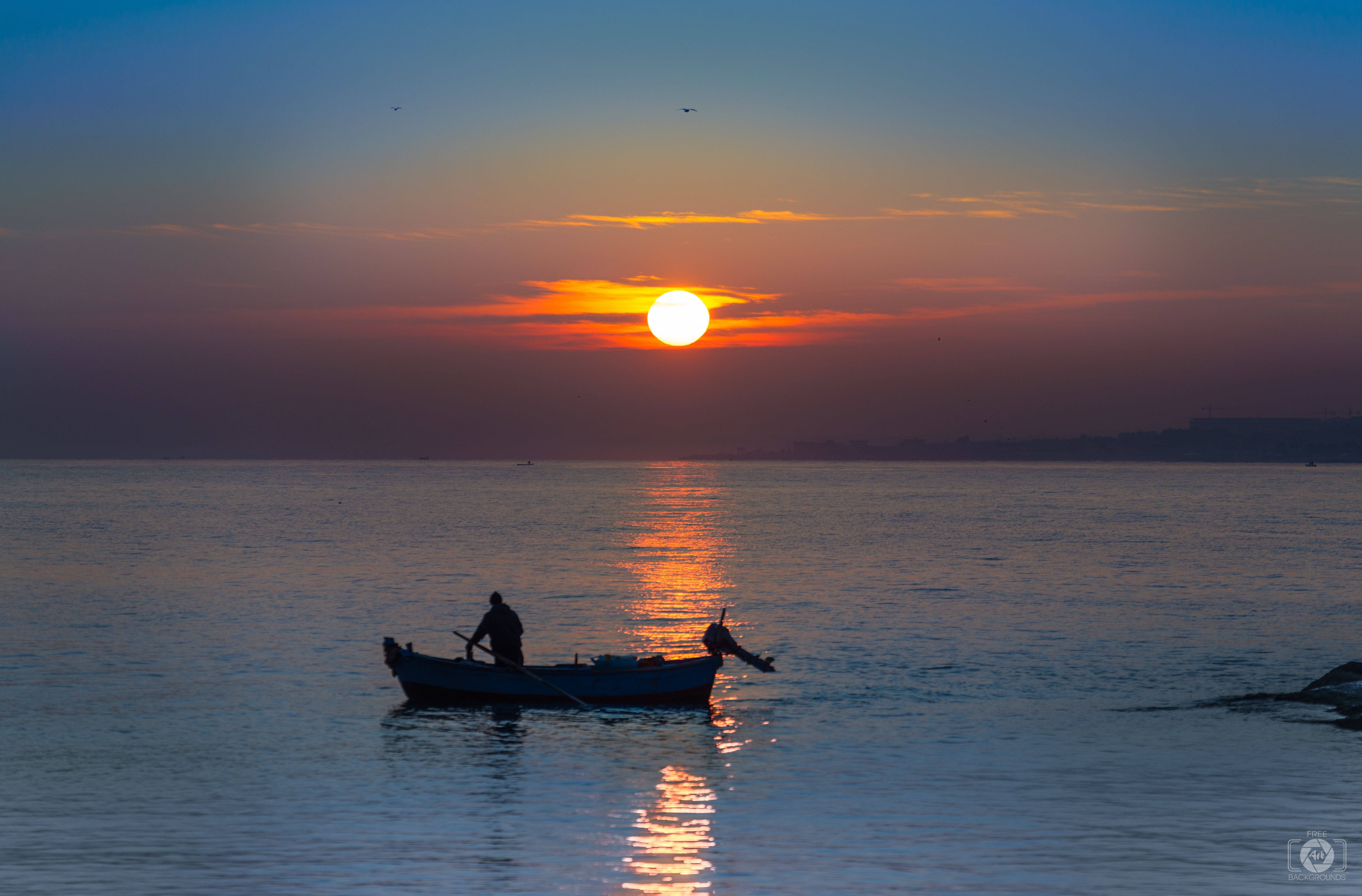 6311x4154 Sunrise And Boat In Sea Background Quality Free Background