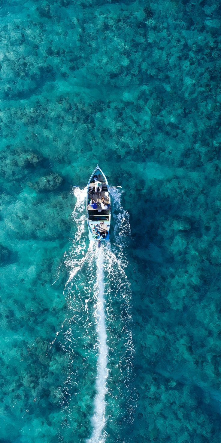 736x1472 Boat, holiday, blue sea, aerial view, 1080x2160 wallpaper