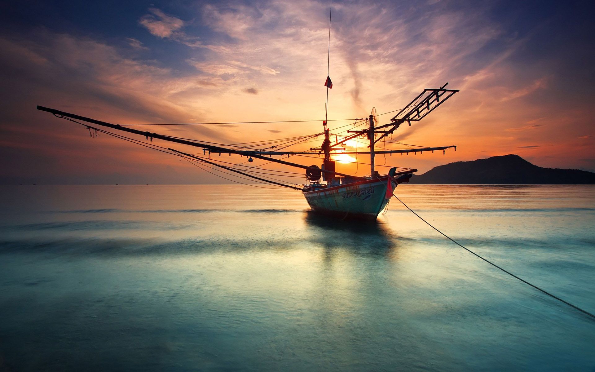 1920x1200 boat, Sunset, Ocean Wallpaper HD / Desktop and Mobile Background