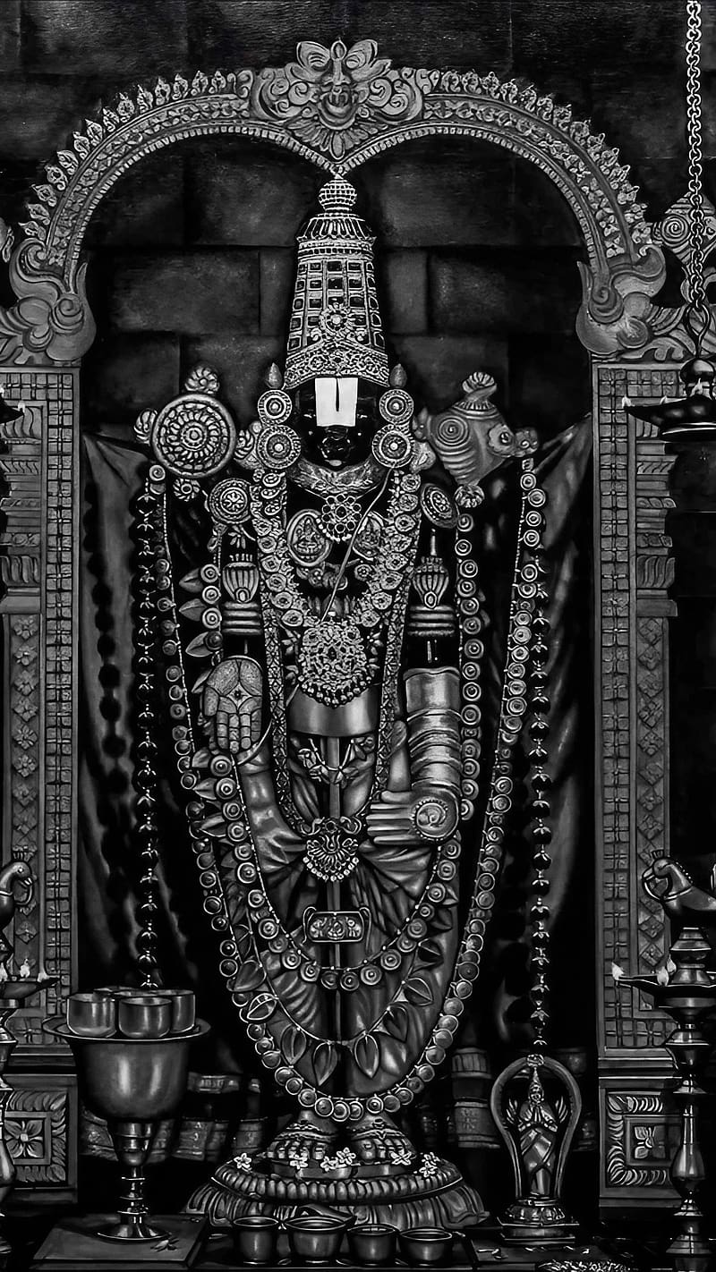 800x1422 Balaji, Black And White, lord venkateswara, hindu god, lord perumal, HD phone wallpaper
