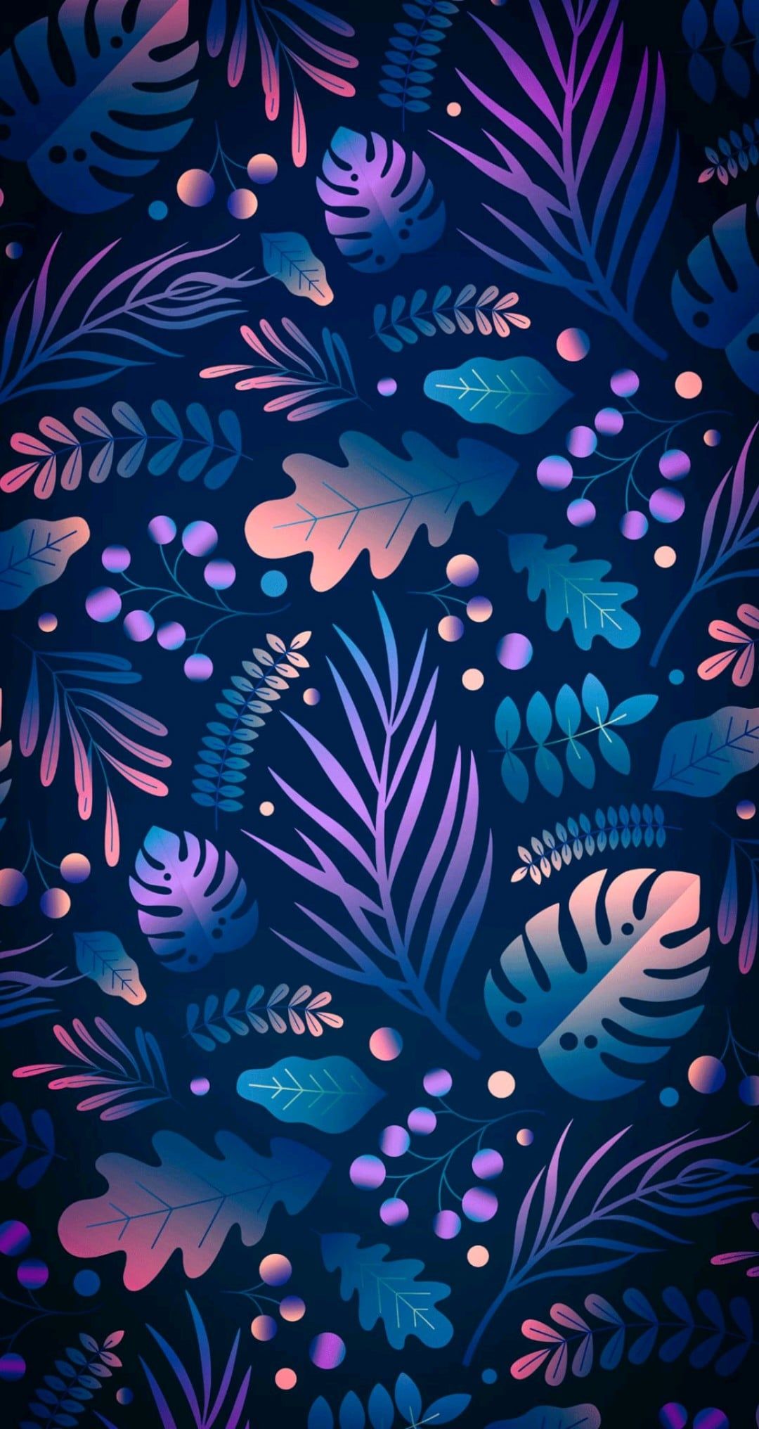 1080x2032 OLED Wallpaper plants leaves in Neon Colors