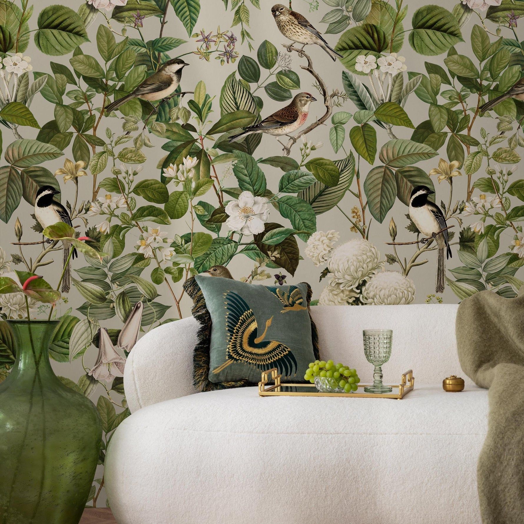 1780x1780 Floral Wallpaper, Botanical Scenic Wall Mural, Removable Wallpaper, Peel and Stick Wallpaper, Reusable, Green Plant Wall Decor 1 roll: 24w x