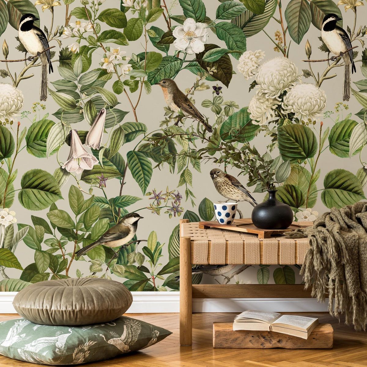 1200x1200 Floral Wallpaper, Botanical Scenic Wall Mural, Removable Wallpaper, Peel and Stick Wallpaper, Reusable, Green Plant Wall Decor 1 roll: 24w x