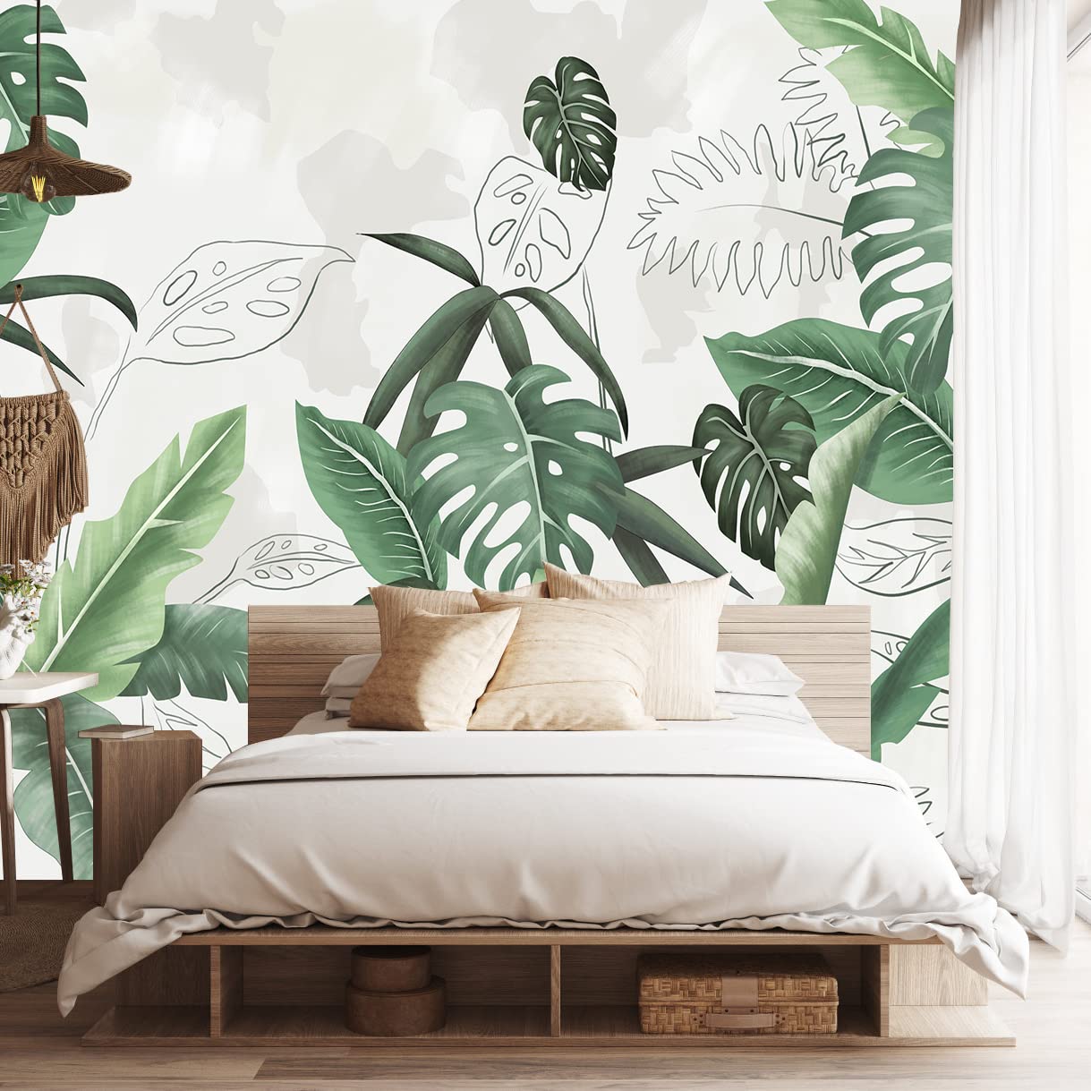 1219x1219 Bormia Modern Minimalist Wall Mural Tropical Rain Forest Green Plant Mural Wallpaper For Living Room Bedroom 151x105 (Not Self Adhesive) : Everything Else