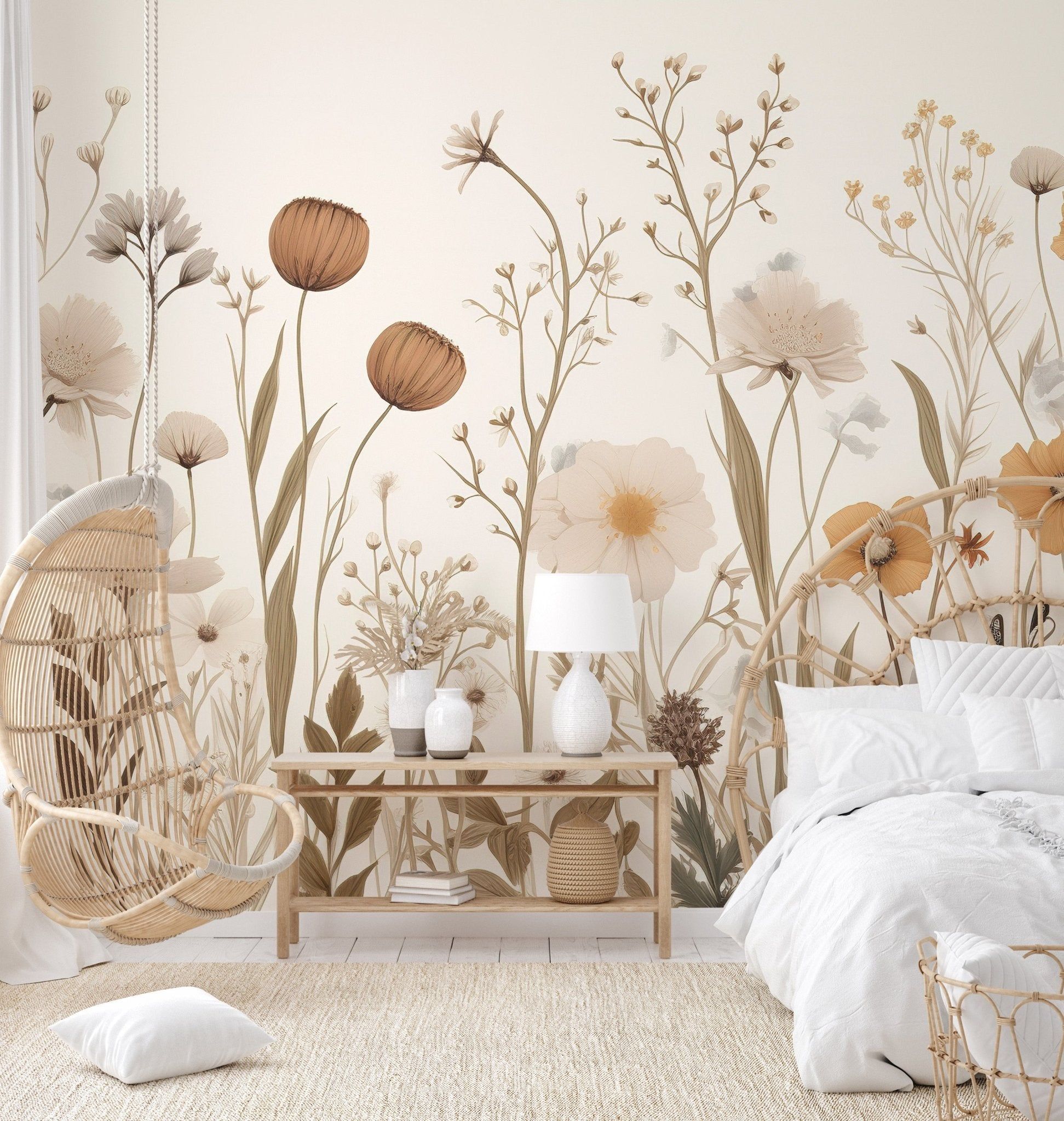 1943x2048 Earthy Wildflower Pattern Wallpaper for Natural Wall Design