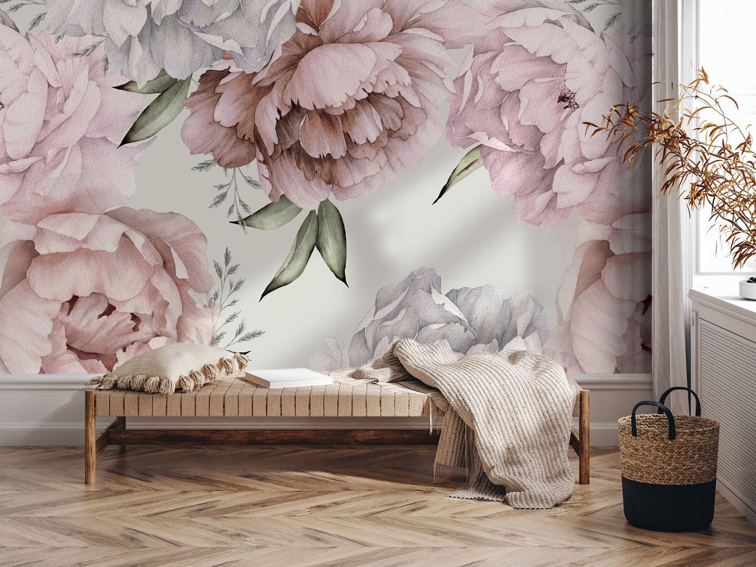 1500x1125 Peonies Removable Wallpaper. Pink Floral Mural. Botanical Decor (MW1881)