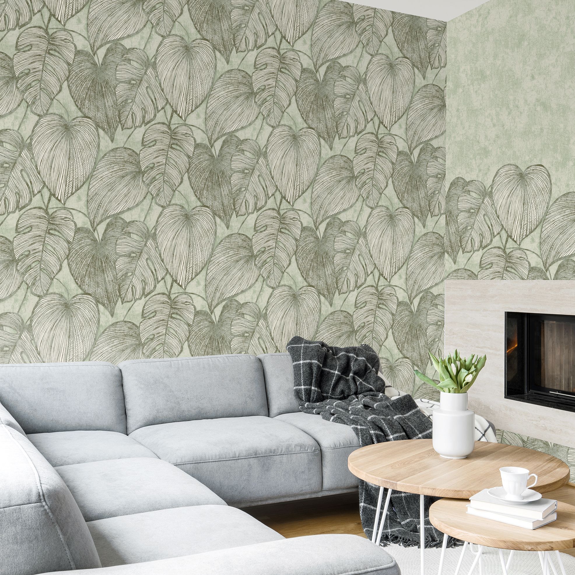 1972x1972 Green design wallpaper with Monstera leaf motif