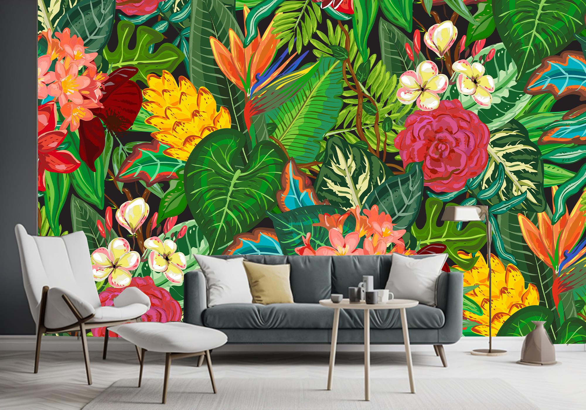 2000x1400 Tropical Palm Leaf Wallpaper: Jungle Flower Wall Mural