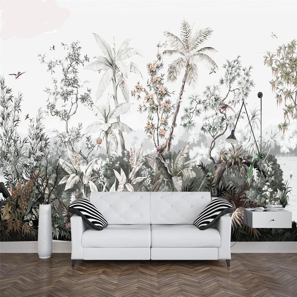 1000x1000 Custom Wallpaper Mural Medieval Tropical Rainforest Plants