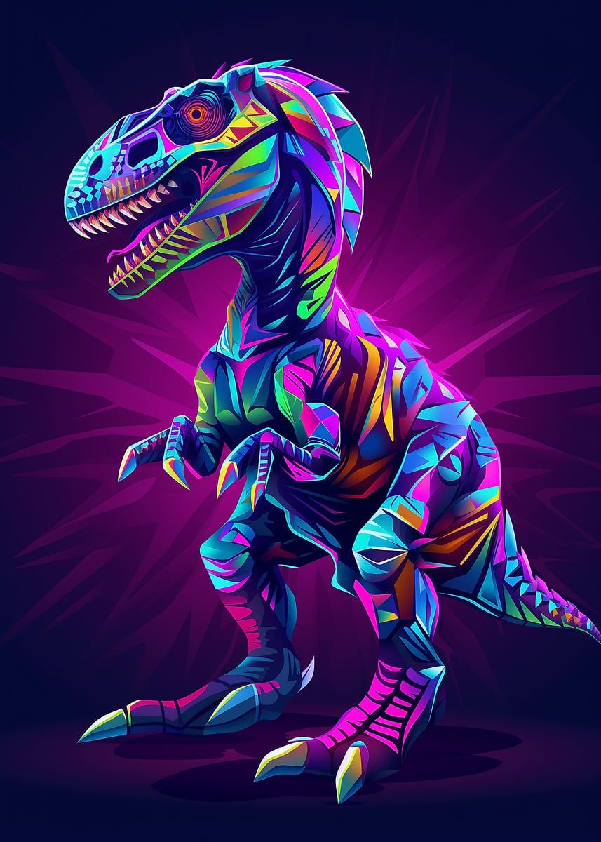 857x1200 Geometric Neon T Rex