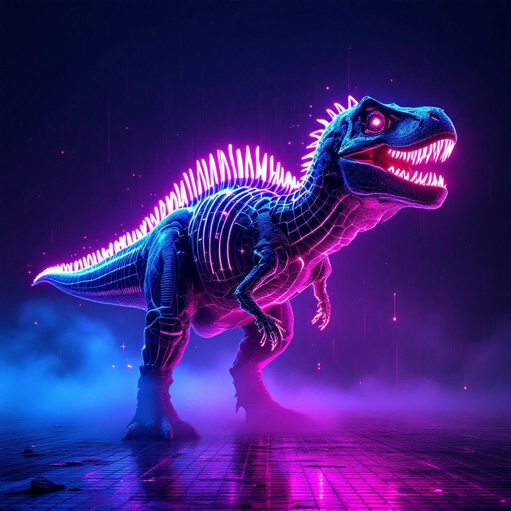 1024x1024 Download Neon Cyberpunk Dinosaur Image, Neon, Cyberpunk