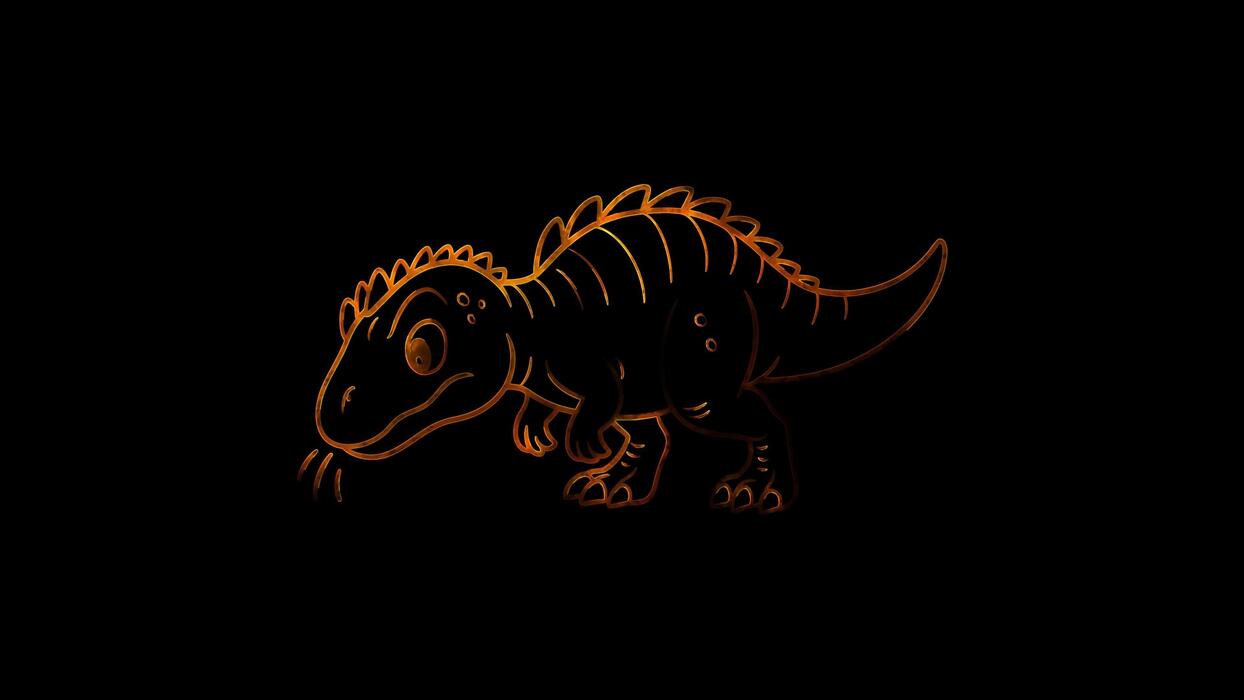 1244x700 Neon effect loop Allosaurus sniffing black background