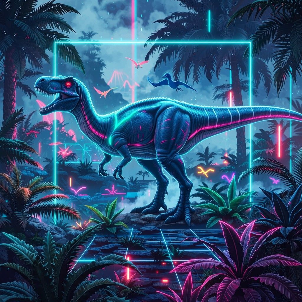 1024x1024 Download Neon Cyberpunk Dinosaur Image, Neon, Cyberpunk