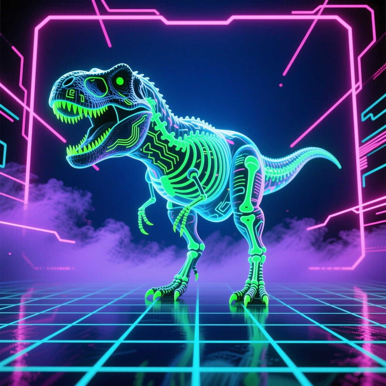 1328x1328 Download Neon Dinosaur Hologram Image, Hologram, Neon