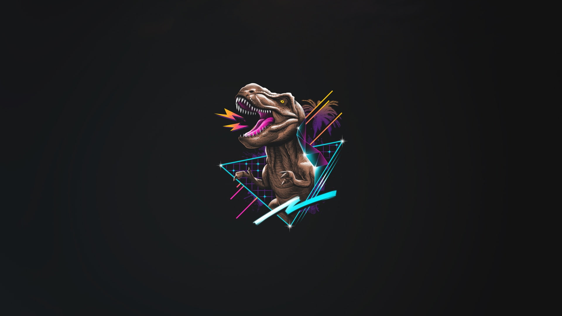 1920x1080 Free Download. HD Wallpaper: Minimalism, Background, Dinosaur, Art, Neon, T Rex, 80's, Synth