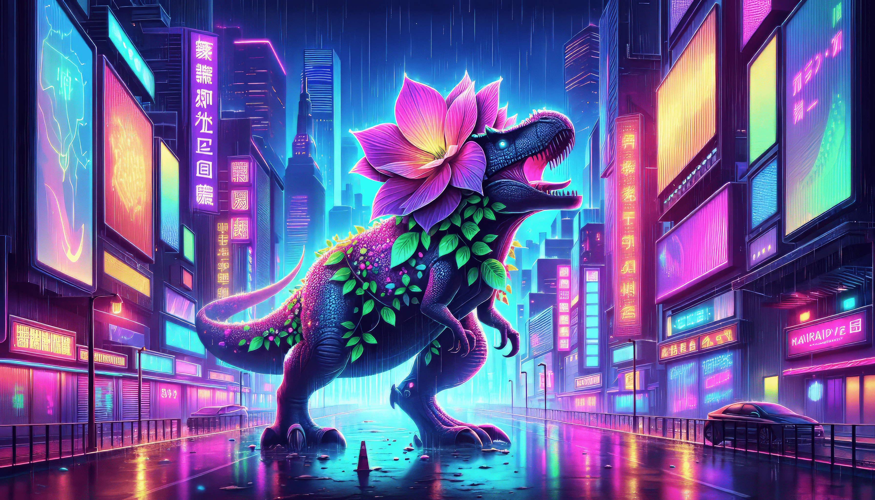 3584x2048 Neon Lit T Rex Fantasy HD Wallpaper By QuantumCuratorx2048