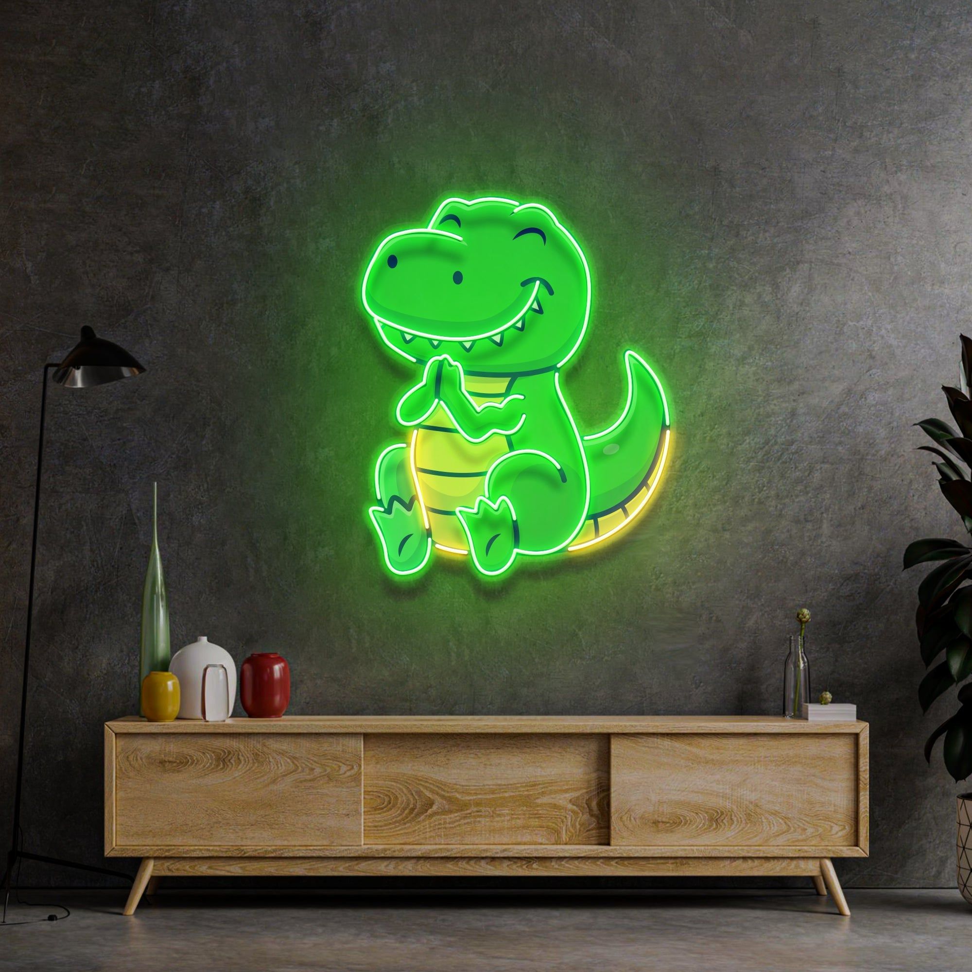 2000x2000 Dinosaur Clapping LED Neon Sign Light Pop Art