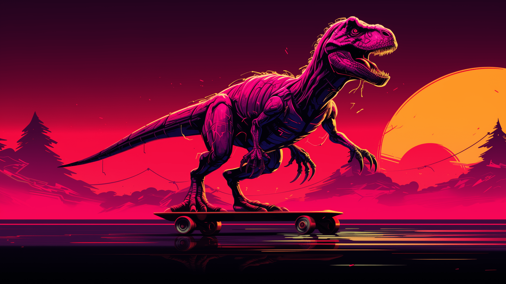 1920x1076 Neon T Rex Skate