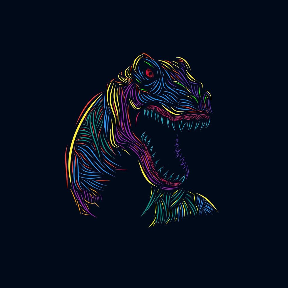 980x980 Dinosaur T Rex Line Pop Art Potrait Colorful Logo with Dark Background