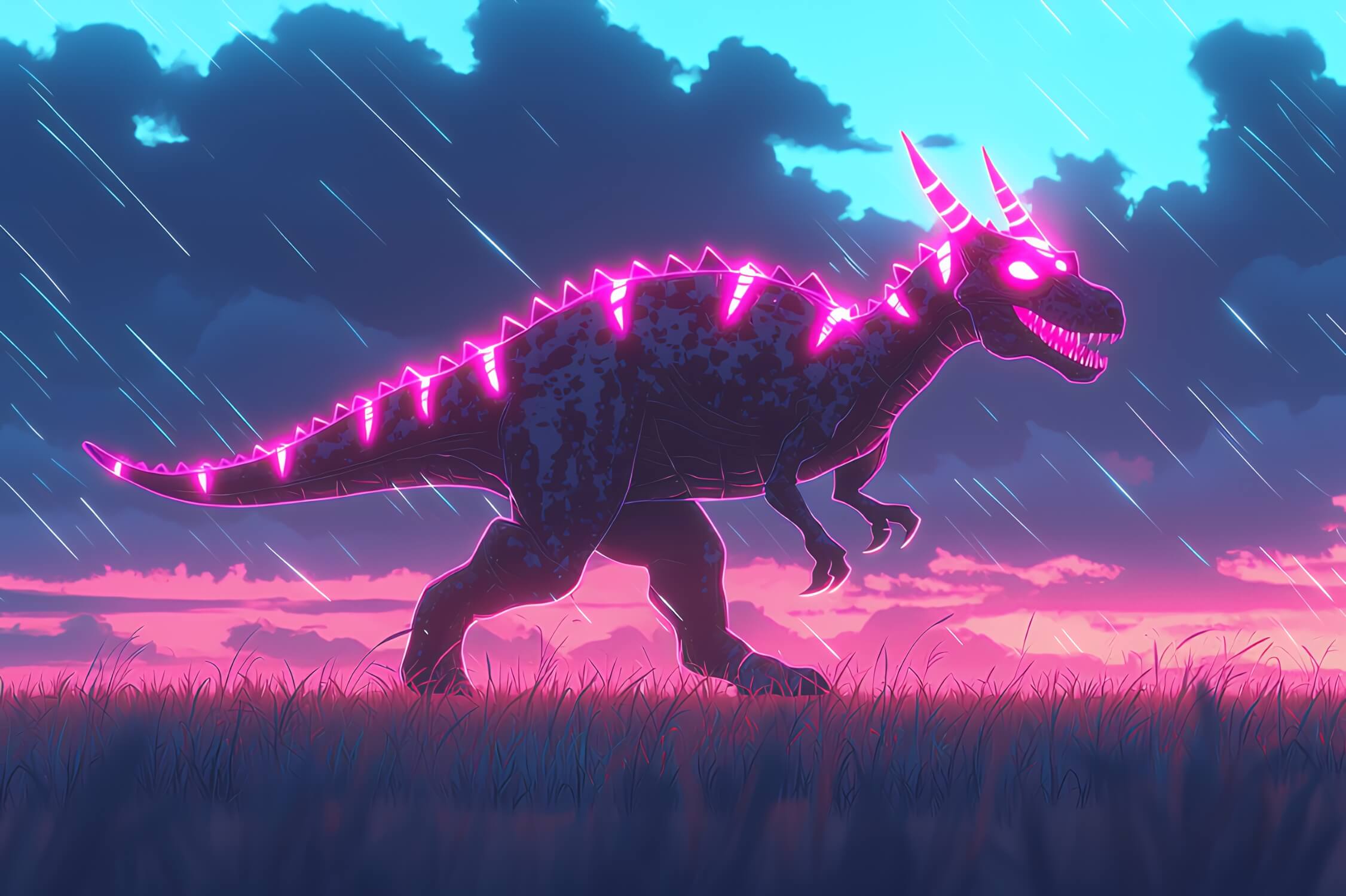 2252x1500 Dinosaur Mural Wallpaper. Neon Pink T Rex With Stars