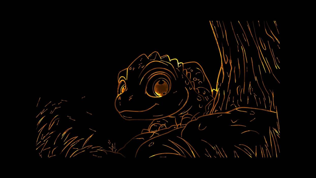 1244x700 Neon frame effect, Dinosaur Playing Hide and Seek on black background