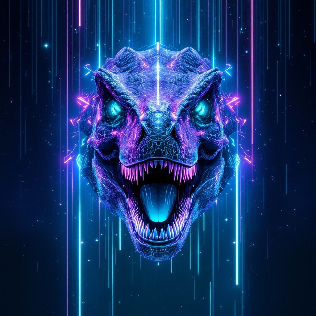 1024x1024 Download Neon Dinosaur Awakens Image, Dinosaur, Neon